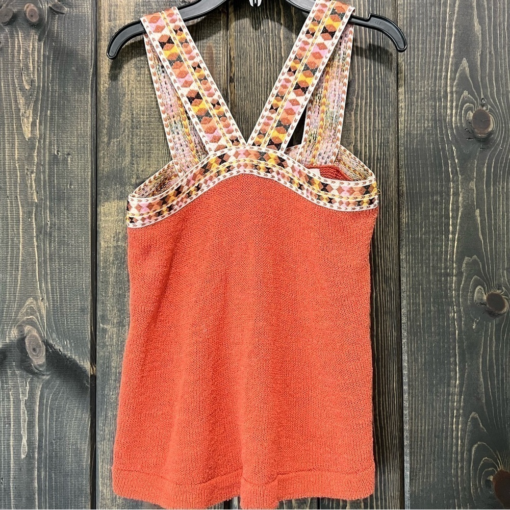 Madewell Embroidered Crop Top XS‎ Sweater Stretchy Boho Orange Boxy Fit Halter